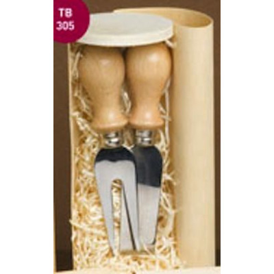 LEAF WOODEN BOX FOR WEDDING FAVORS WITH 2 CHEESE CUTLERY - Package of 2 pieces
