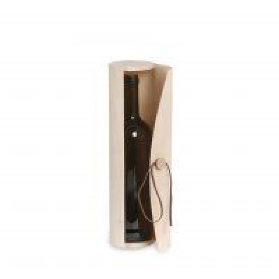 Cylindrical bottle case made of wood with leather string for 0.375 lt. bottle cm.25 x 6,50