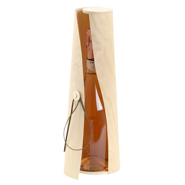 Conical wooden bottle-case with leather string for Champagnotta cm.35 x 10,50