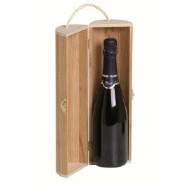 Cylindrical wooden box for 1 bottle 0.75 CHAMPAGNOTTA with handle cord - cm.34,5x9,00