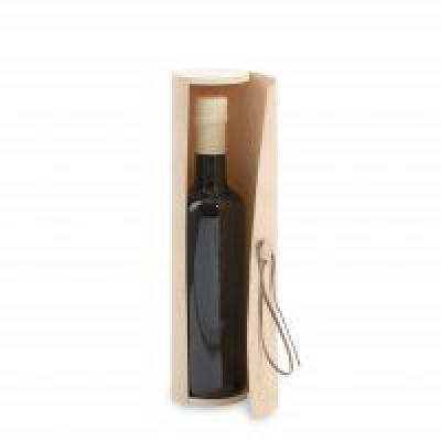 Cylindrical wood case with leather string, cm.30x7