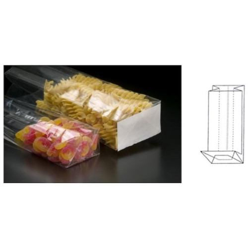 OPP Clear Block Bottom Cello Bags Food Grade - mm.80+50x240 - 100 Pcs.