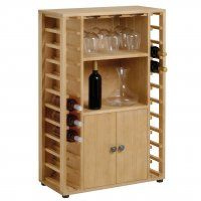 Wine cellar with wine goblets glasses rack for 22 bottles in Solid wood pine