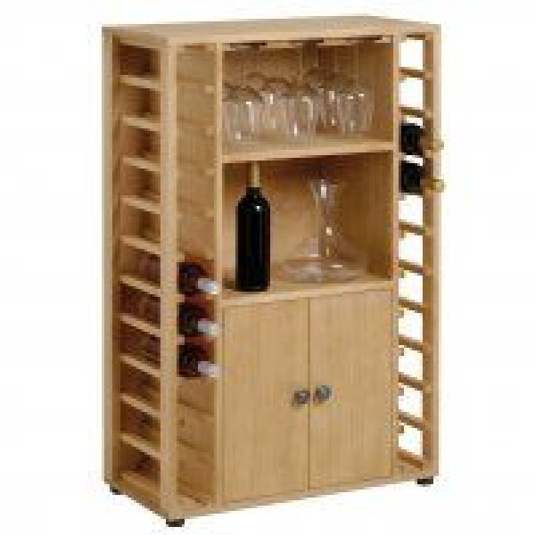 Wine cellar with wine goblets glasses rack for 22 bottles in Solid wood pine