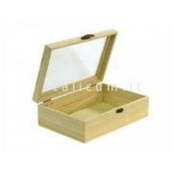 Balsa wooden box with transparent cover and metal clasp cm.29,5x18,5 h.8,5