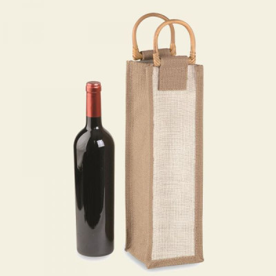 JUTE BOTTLE HOLDER WITH BAMBOO HANDLES - 10 Pcs.