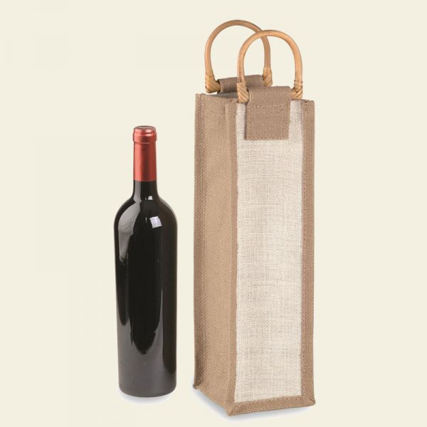 JUTE BOTTLE HOLDER WITH BAMBOO HANDLES - 10 Pcs.