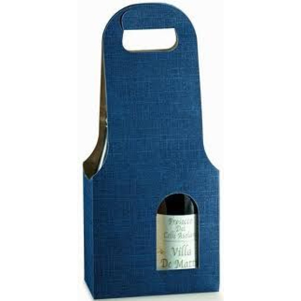 CARDBOARD BOTTLE HOLDER for 2 bottles BLUE JUTE mm.180x90x410 - 20 Pcs.