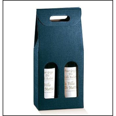 Cardboard bottle holder for 2 bottles BLUE JUTE mm.180x90x385 - 20 Pcs.