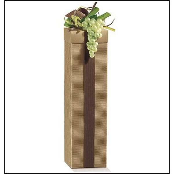 Bottle holder BOTTOM & COVER for 1 bottle in waved Avana cardboard mm.90x90x340 - 10 Pcs.