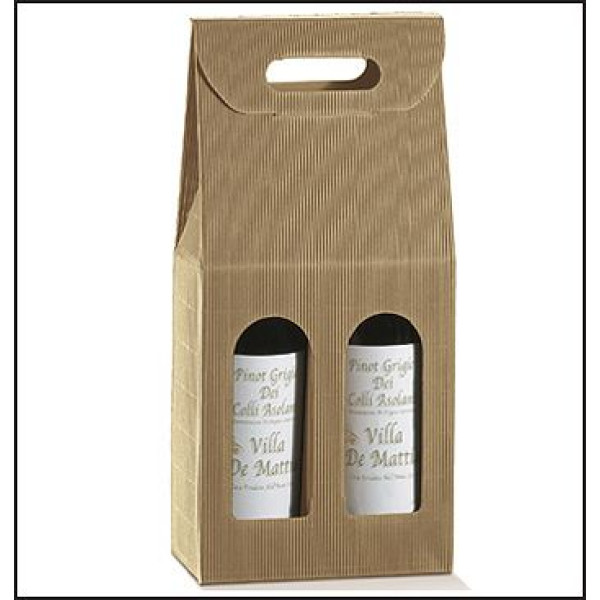 Bottle holder for 2 bottles in waved Avana cardboard mm.180x90x385 - 10 Pcs.