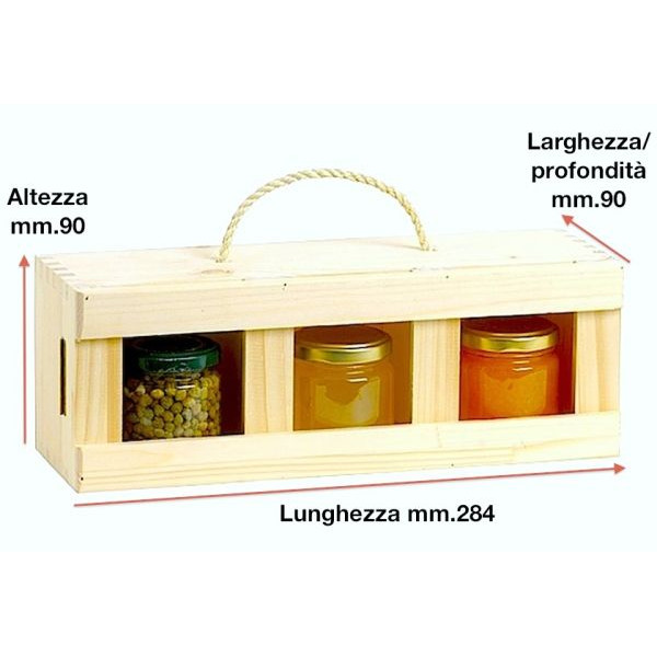 Jars holder 3 seats in solid pine wood with rope handle - 10 Pcs. 10% Discount