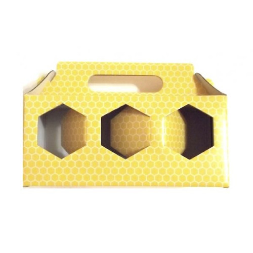 HONEY JARS HOLDER yellow hive decorated cardboard boxes 3 places for 500 gr.- mm.245x80x125 - 80 Pcs.