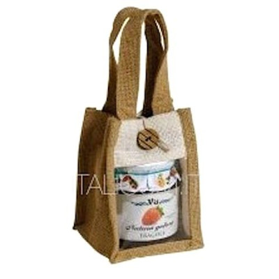 JUTE BAG JARS HOLDER 1 place 250 gr. with closing string and handles - mm.75X75X130 - 24 pcs. 10% Discount