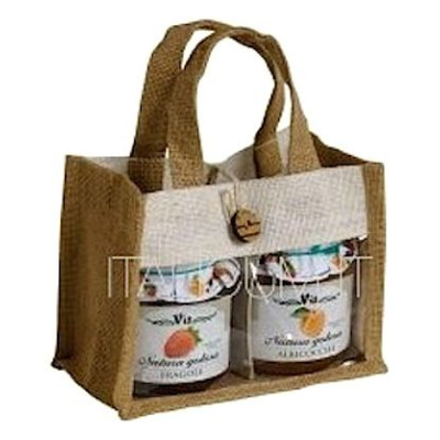 JUTE BAG JARS HOLDER 2 places 250 gr. with closing string and handles - mm.150X75X130 - 24 pcs. 10% Discount