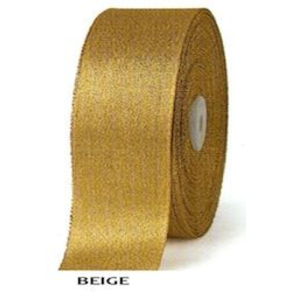 Beige satin ribbon with glitter - 10 mm wide roll 50 mt. long -