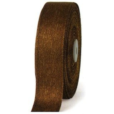 Satin Brown ribbon with glitter - 10 mm wide roll 50 mt. long -