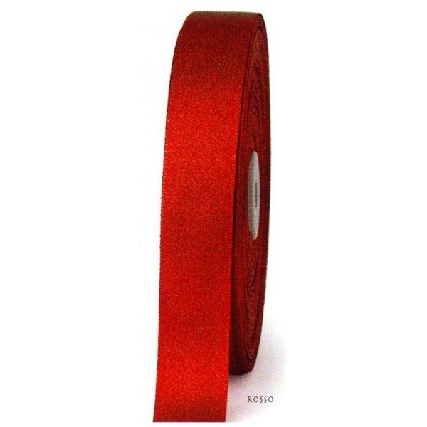 Satin red ribbon with glitter - 3 mm wide roll 100 mt. long -