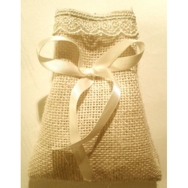 Jute IVORY bag with embroidery boards for wedding favors mm.100x120 - 50 pcs.