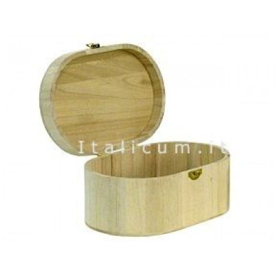 Balsa wooden oval box with cover and metal clasp cm.17x9,5 h.6