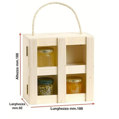 Jars holder 4 seats in solid pine wood with rope handle - 10 Pcs. 10% Discount