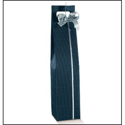 Bottle holder for 1 bottle in colored cardboard "Blue Onda" with handle mm.90x90x430 - 10 Pcs.