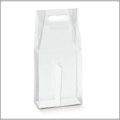 Clear Bottle holder for 2 bottles in PVC acetate  mm.180x90x385 - 10 Pcs.