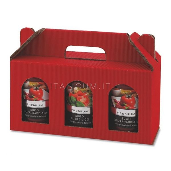 JARS HOLDER RED cardboard boxes 3 places - mm.250x80x120 - 20 Pcs. 