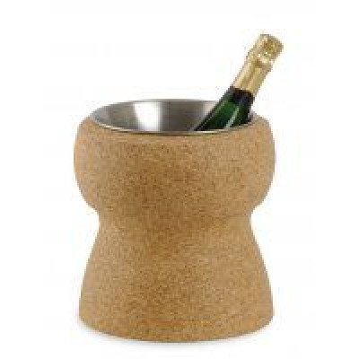 Bucket bottle holder open in solid cork and stainless steel coated for ice cm.21x27
