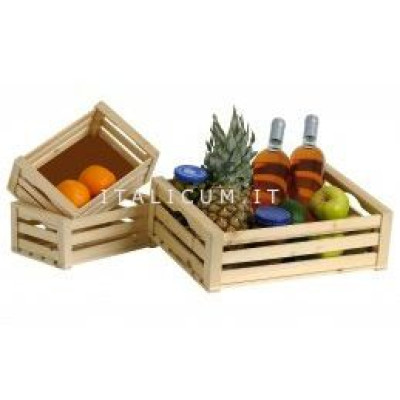 Natural wooden SET 3 boxes 2x small cm.23,5x15,5 h.9 Big cm.37,00x36,5 h.11