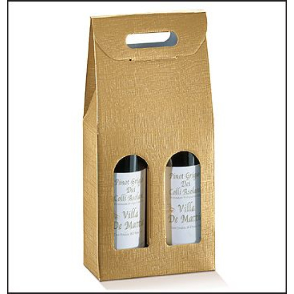 Cardboard bottle holder for 2 bottles GOLD mm.180x90x385 - 20 Pcs.