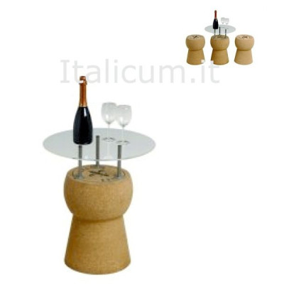 Tappone table in solid cork with transparent acrylic shelf - cm.55x62