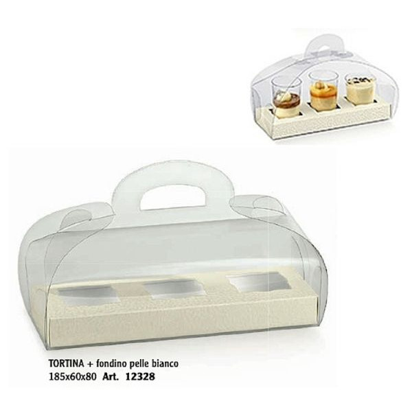 Clear Boxes TORTINA for bakery 3 places with white cardboard raised floor mm.185x60x80 - 20 pcs.