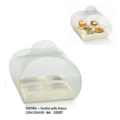 Clear Boxes TORTINA for bakery 4 places with white cardboard raised floor mm.120x120x100 - 20 pcs.