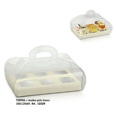 Clear Boxes TORTINA for bakery 6 places with white cardboard raised floor mm.185x120x80 - 10 pcs.