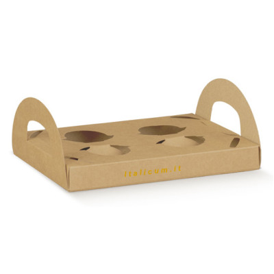 Take-away box for 4 espresso or American coffee cups with side handles 220x175x25 mm - 50 pcs