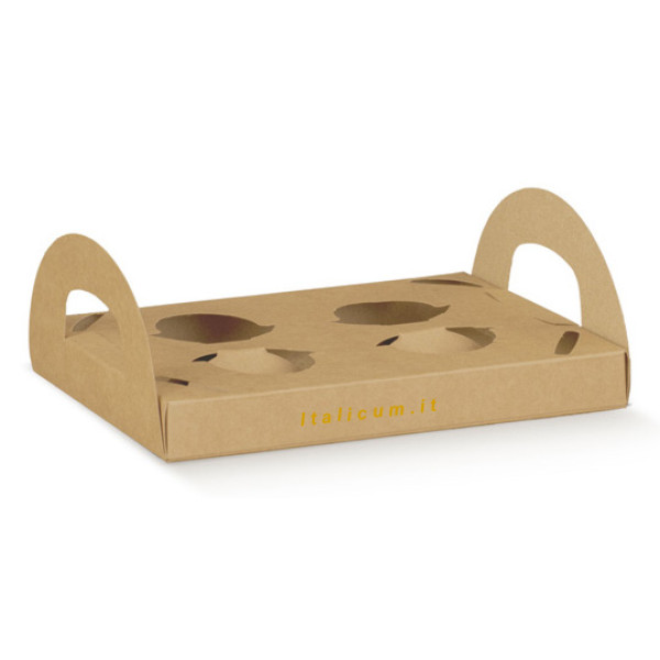 Take-away box for 4 espresso or American coffee cups with side handles 220x175x25 mm - 50 pcs
