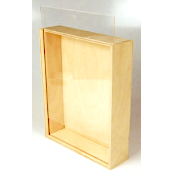 Wooden box with transparent plex sliding lid cm.27 x 21.5 x 5.1