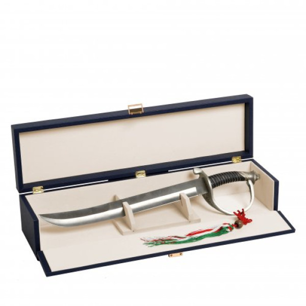 Sommelier saber in blue leather wooden case for display